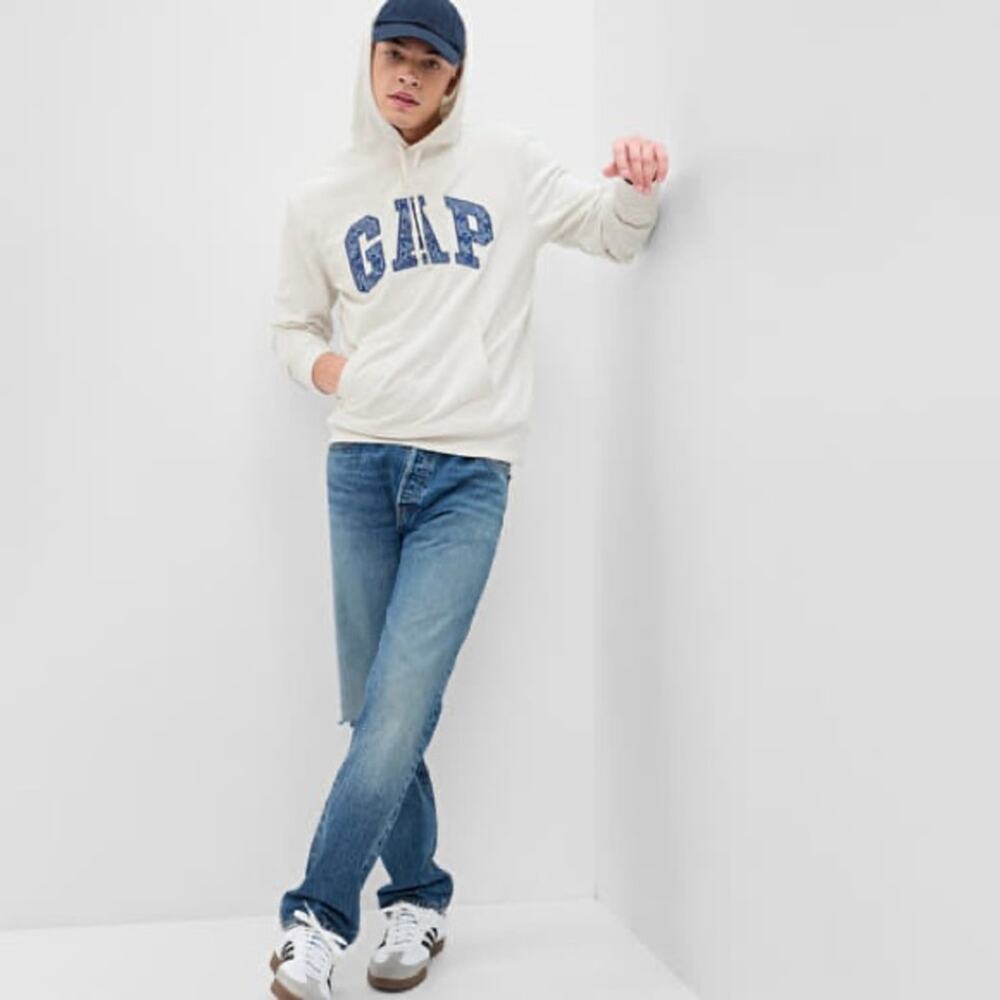 NWT Gap Blue Floral Logo Hoodie Oversized Sweatshirt Carls Stone Off White XL - Picture 2 of 9